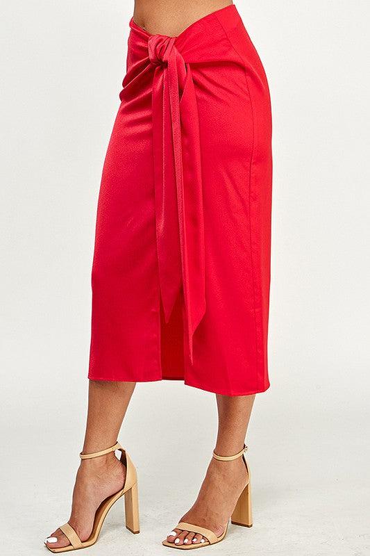 Midi Skirt with Front Knot Detail - RK Collections Boutique