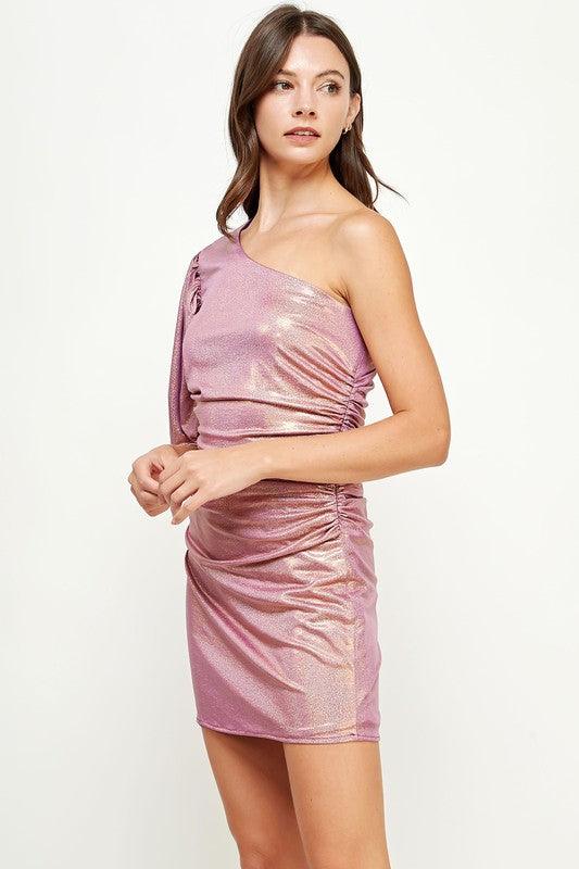 One Shoulder Metallic Mini Dress - alomfejto