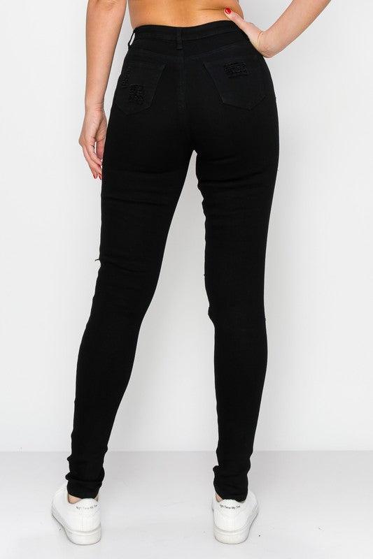 high waist stretch destroyed skinny jeans - RK Collections Boutique