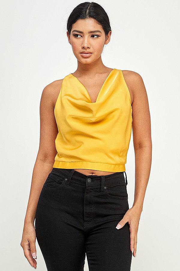 Sleeveless Top with Cowl Neck Detail