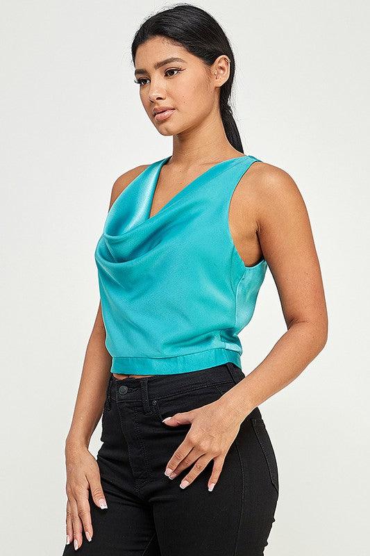 Sleeveless Top with Cowl Neck Detail
