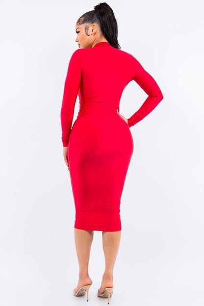 Side Ruched V Neck Midi Dress - alomfejto