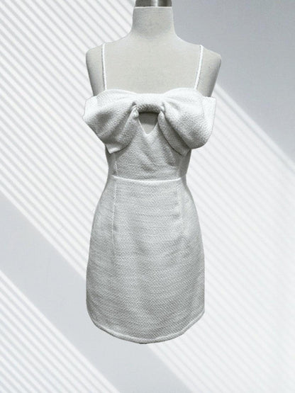 sleeveless bow front boucle dress - alomfejto