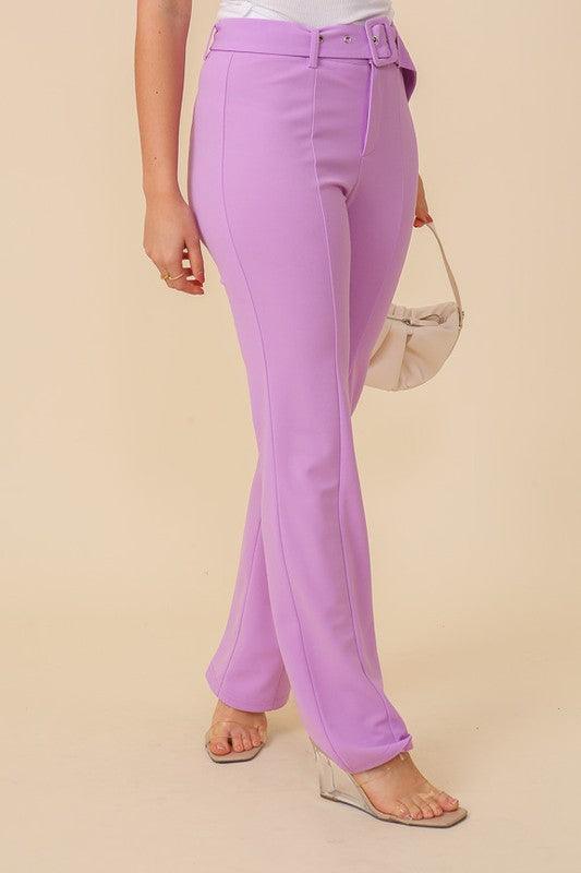 techno crepe high waisted belted pants - RK Collections Boutique
