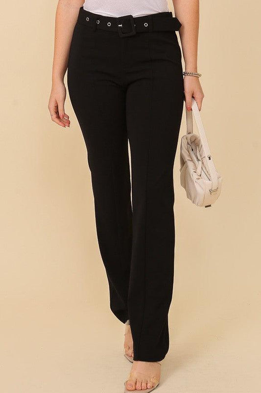 techno crepe high waisted belted pants - alomfejto