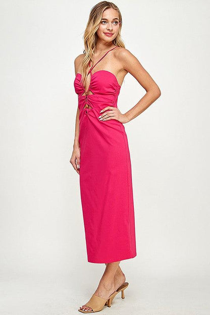 criss cross halter midi dress w/bead detail - RK Collections Boutique