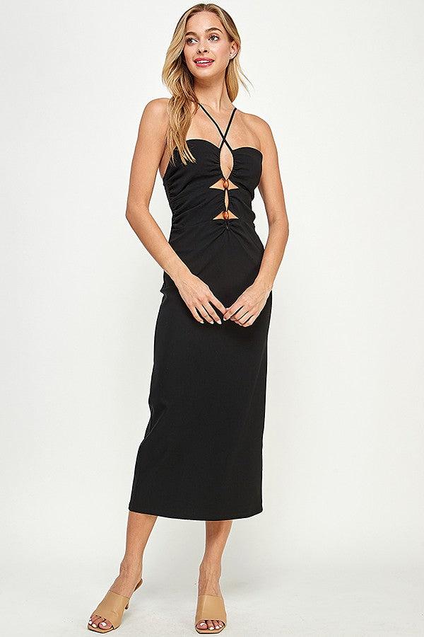 criss cross halter midi dress w/bead detail - RK Collections Boutique