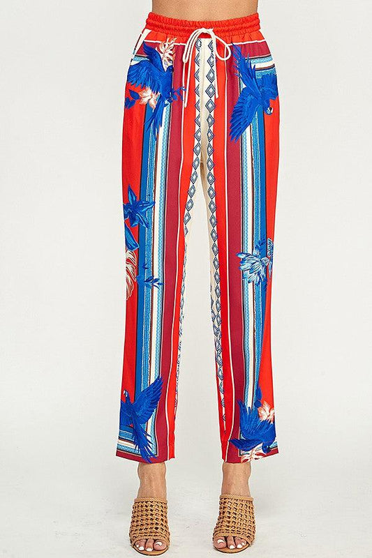 bird printed drawstring pants - RK Collections Boutique