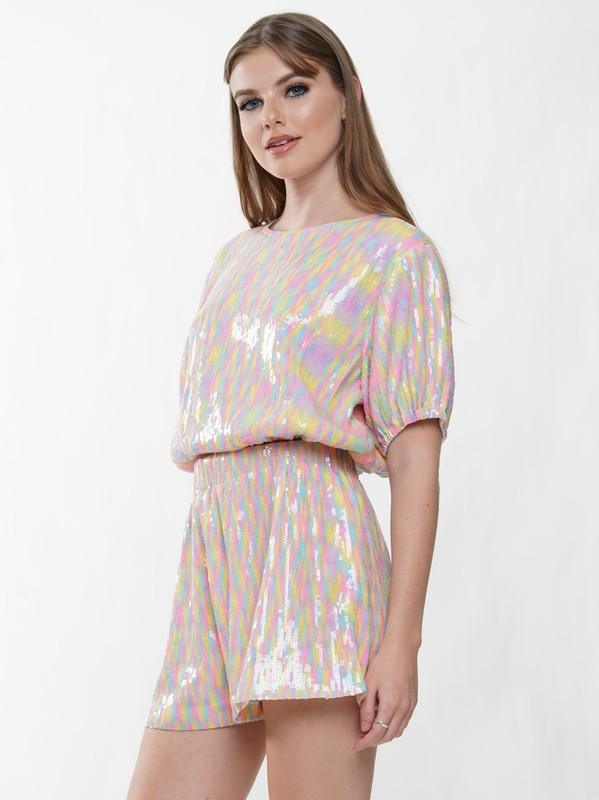 rainbow sequin short sleeve top - RK Collections Boutique