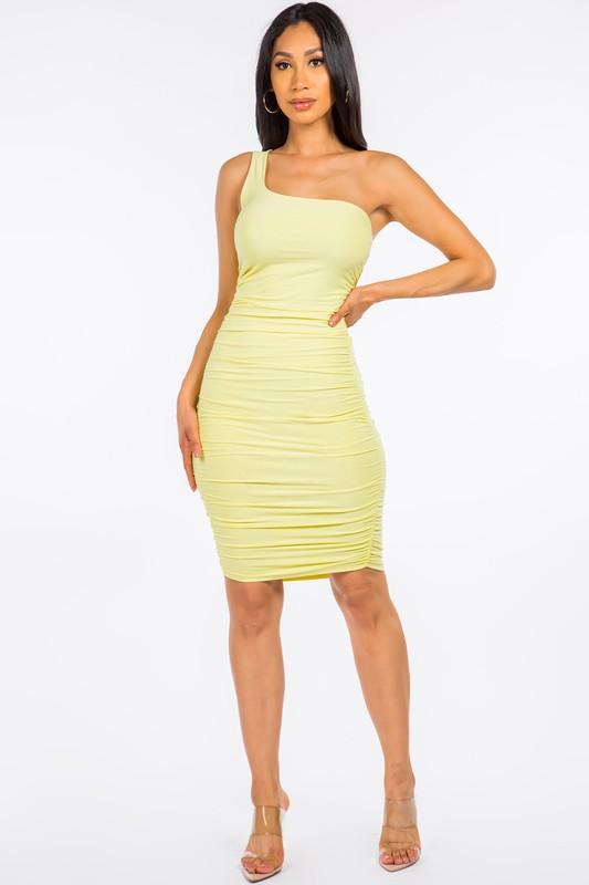 One Shoulder Ruched Double Layer Mini Dress - RK Collections Boutique