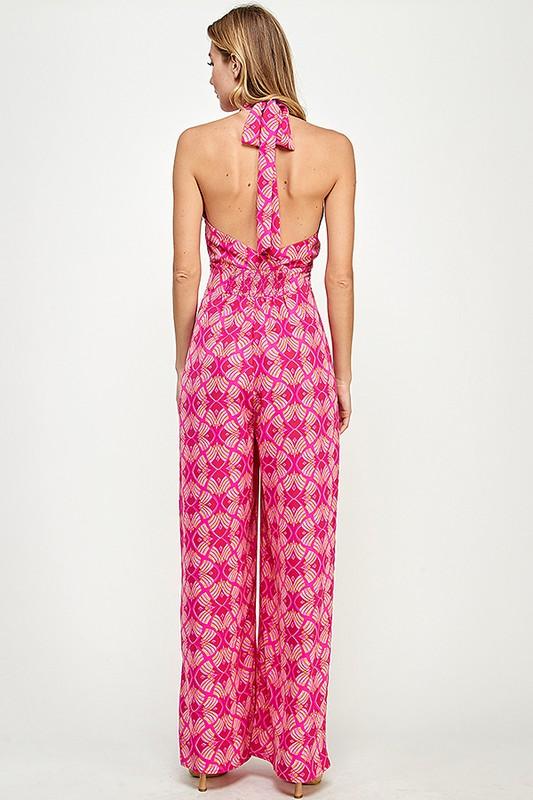 groovy printed tie back halter jumpsuit - RK Collections Boutique