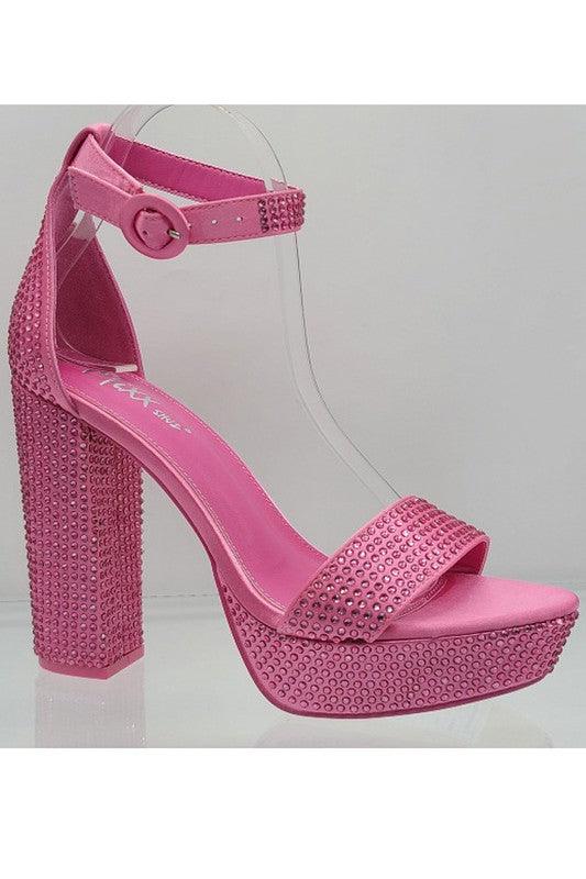 rhinestone chunky heel platform sandal - RK Collections Boutique