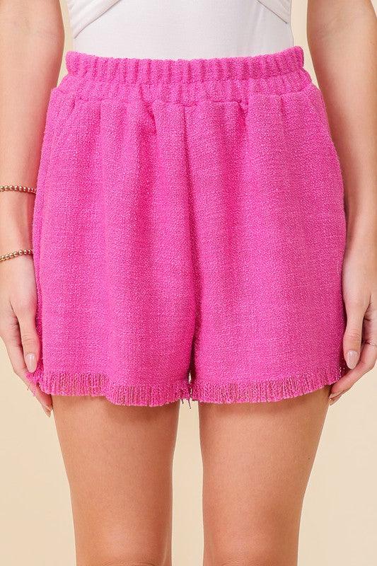 frayed hem tweed pull on shorts - RK Collections Boutique