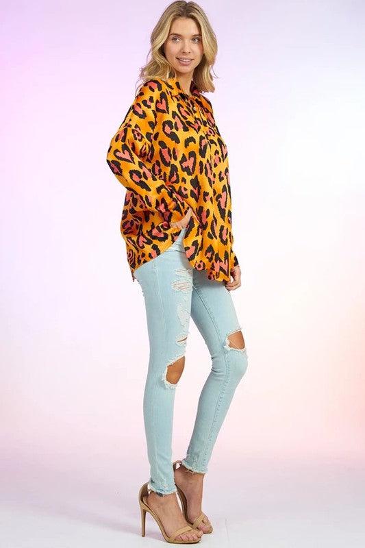 heart shaped leopard print button down shirt - RK Collections Boutique
