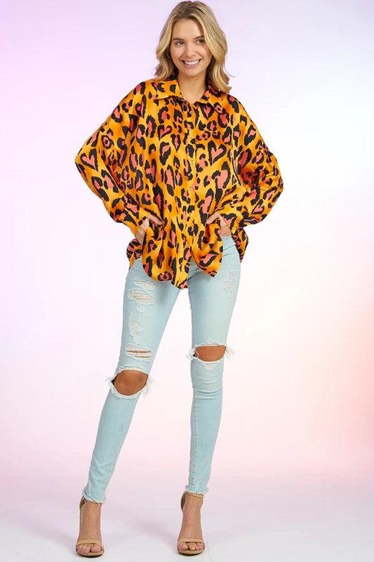 heart shaped leopard print button down shirt - RK Collections Boutique