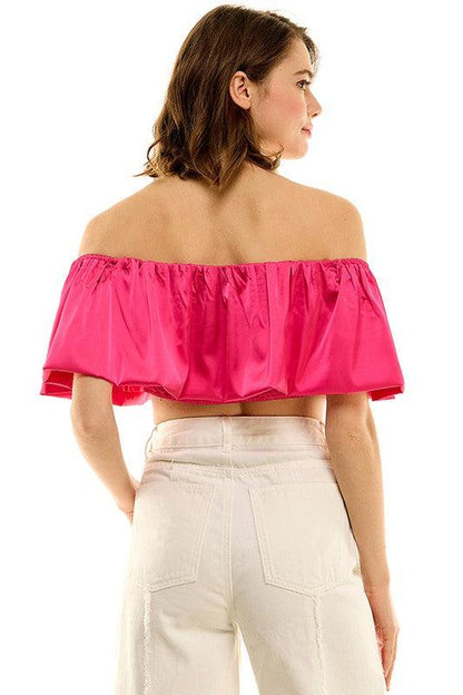 satin off the shoulder crop top - RK Collections Boutique