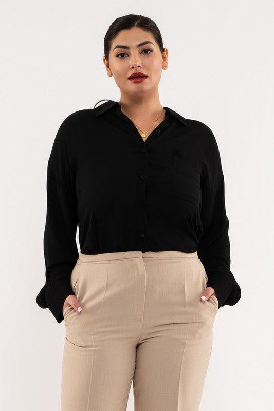 PLUS lightweight long sleeve button down top - RK Collections Boutique