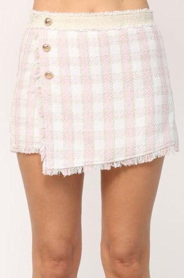 tweed checkered button wrap skort - RK Collections Boutique