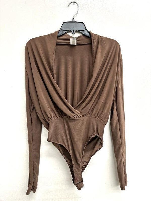Double Layered Surplice Wrap Long Sleeve Bodysuit - RK Collections Boutique