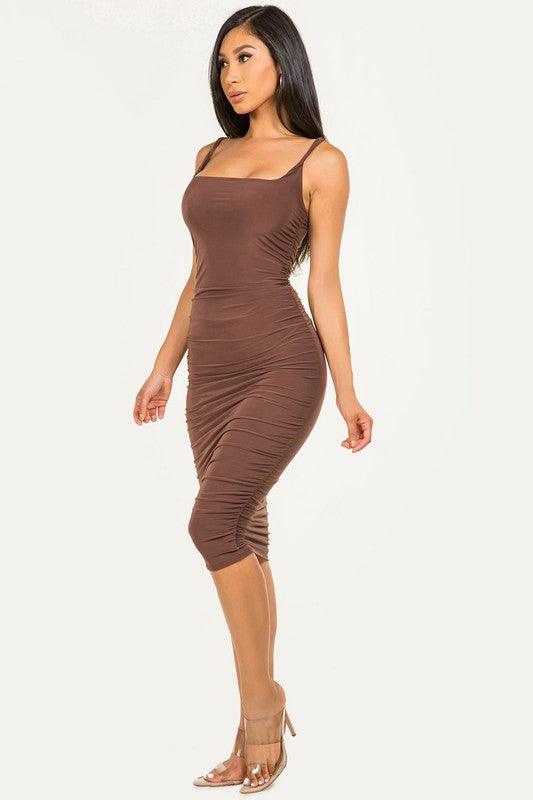 Twisted Straps Ruched Dress