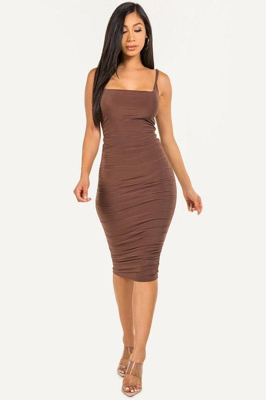 Twisted Straps Ruched Dress - RK Collections Boutique