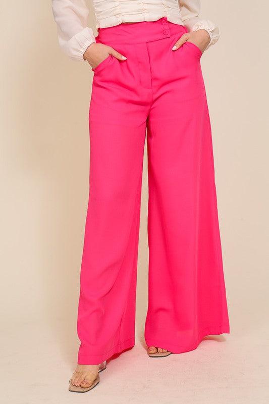 High Waisted Wide Leg Dress Pants Fuchsia / Large High Waisted Wide Leg Dress Pants Fuchsia / Large