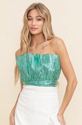 pleated metallic ruffle strapless top - RK Collections Boutique