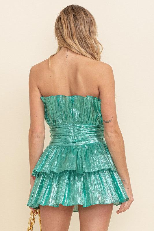 pleated metallic ruffle strapless top - RK Collections Boutique