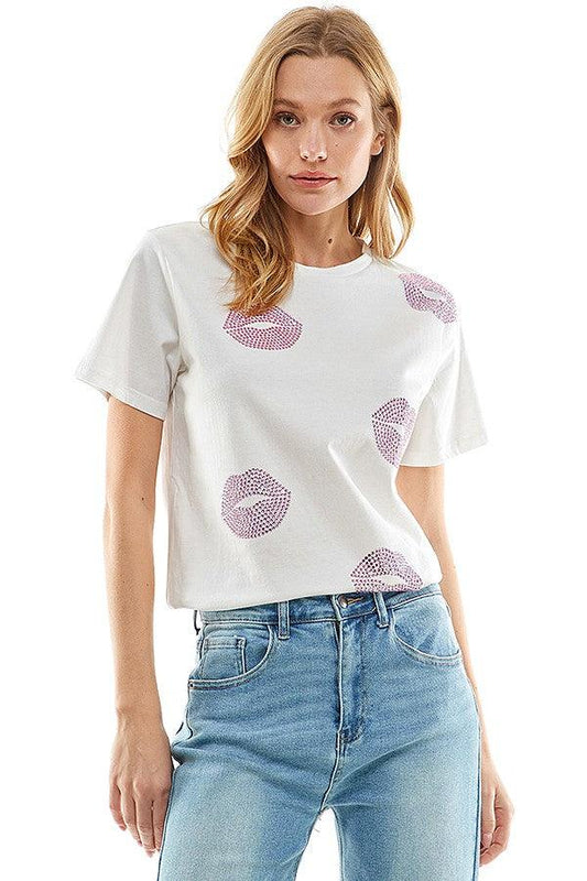 rhinestone lips t-shirt - RK Collections Boutique