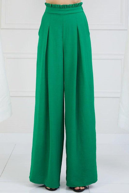 Ruffle waistband wide leg pants - RK Collections Boutique