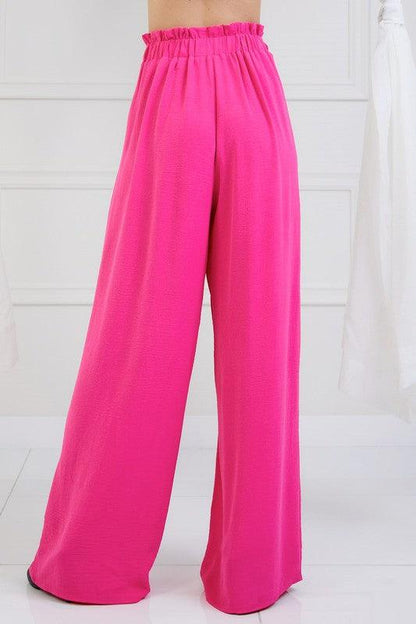 Ruffle waistband wide leg pants - RK Collections Boutique