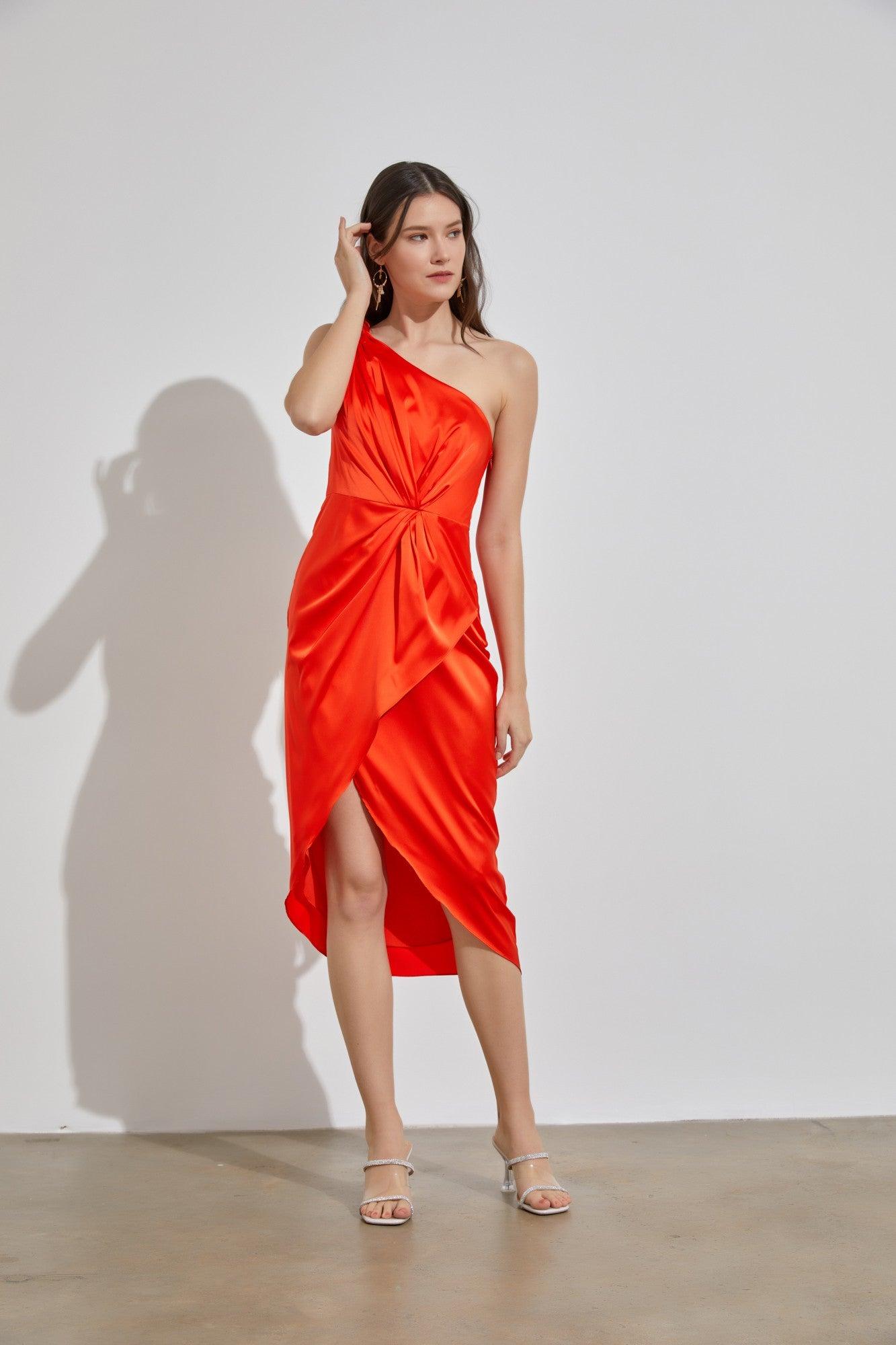 satin twist front one shoulder dress - RK Collections Boutique