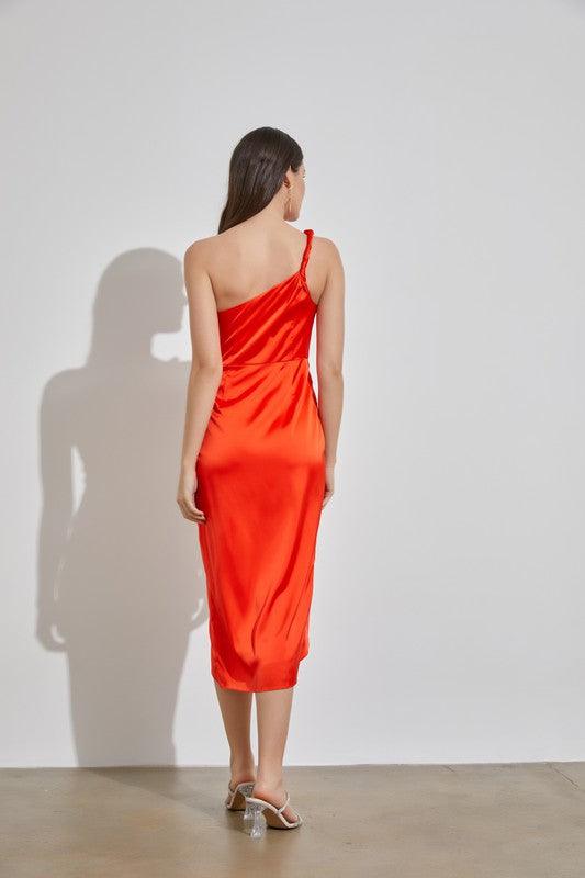 satin twist front one shoulder dress - RK Collections Boutique