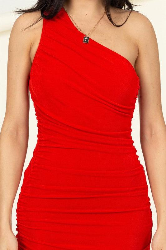 slinky ruched one shoulder dress - RK Collections Boutique