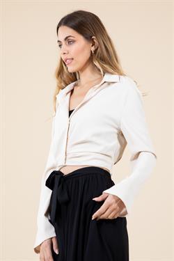 Woven Cropped Long Sleeve Woven Shirt - RK Collections Boutique