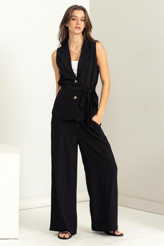 belted sleeveless vest & pants set - RK Collections Boutique