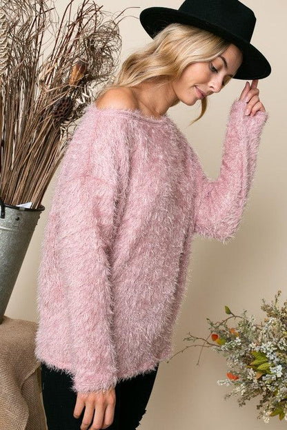 PLUS one shoulder fuzzy sweater - RK Collections Boutique