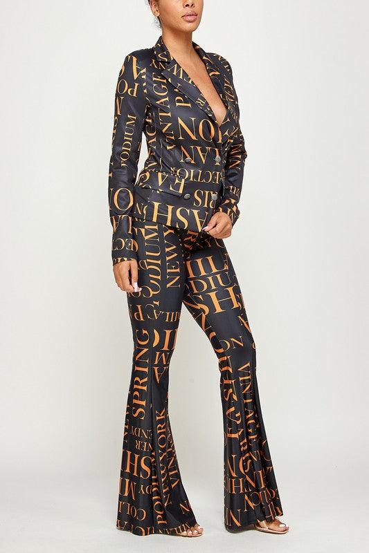 2pc set- Fashion printed blazer & flare pant - RK Collections Boutique