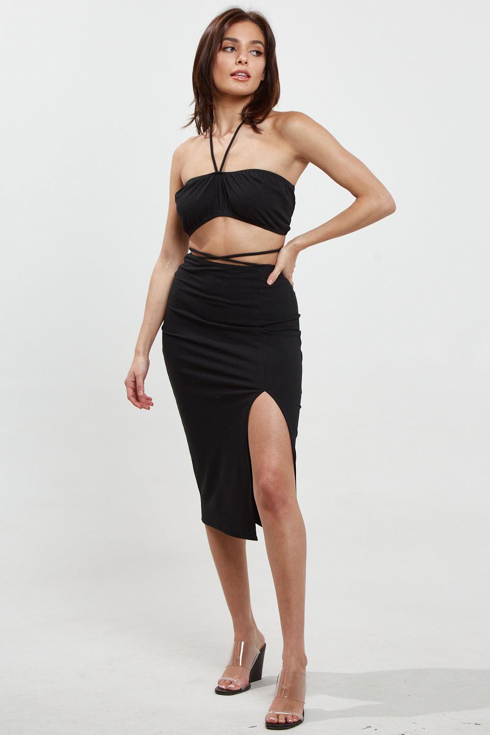 2pc set- halter crop top & midi skirt Black / MEDIUM 2pc set- halter crop top & midi skirt Black / MEDIUM