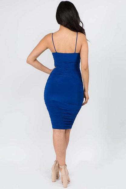 Side Ruched Elegant Double Layer Midi Dress - RK Collections Boutique