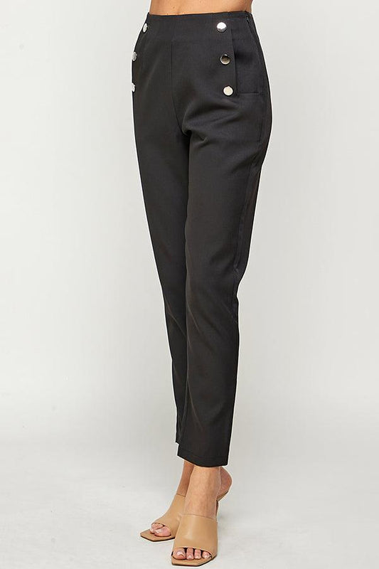 high waisted pants with button detail