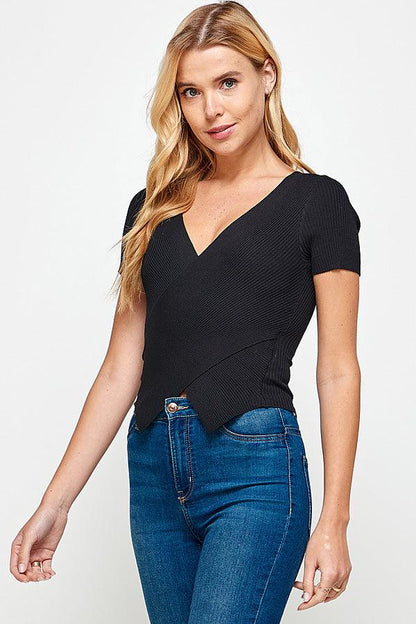 Cross wrap front v neck sweater top - RK Collections Boutique