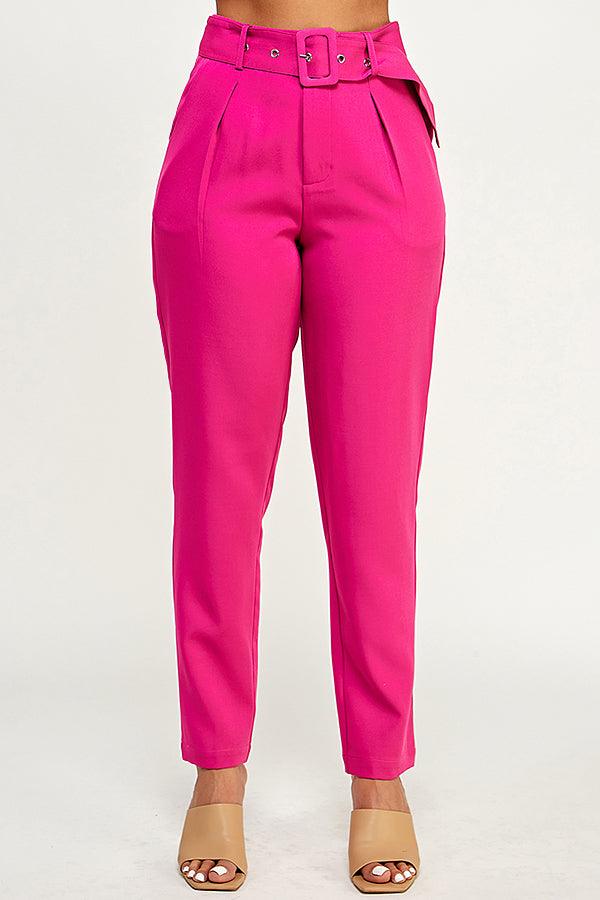 belted high waist tapered pants - RK Collections Boutique