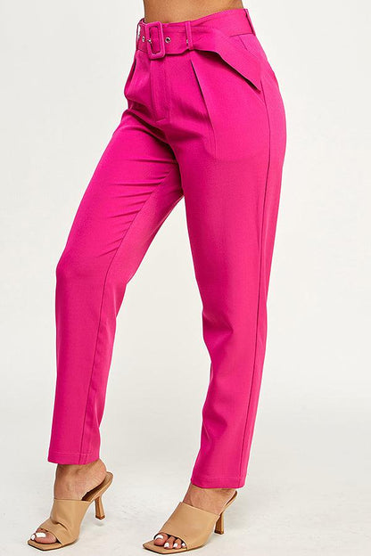 belted high waist tapered pants - RK Collections Boutique