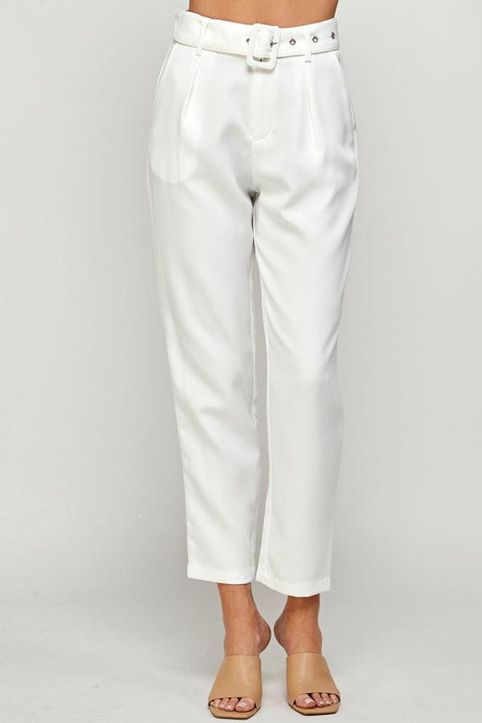 belted high waist tapered pants - alomfejto