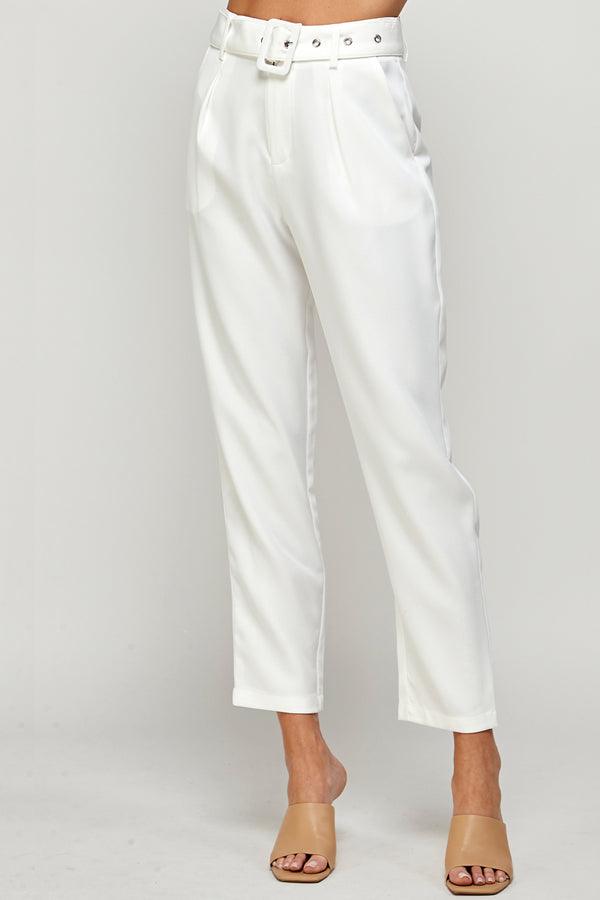 belted high waist tapered pants