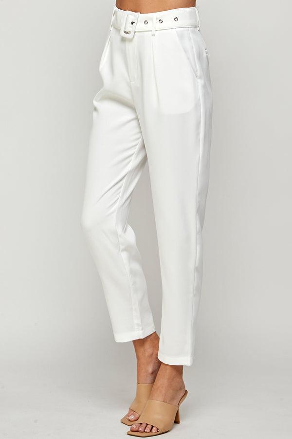 belted high waist tapered pants