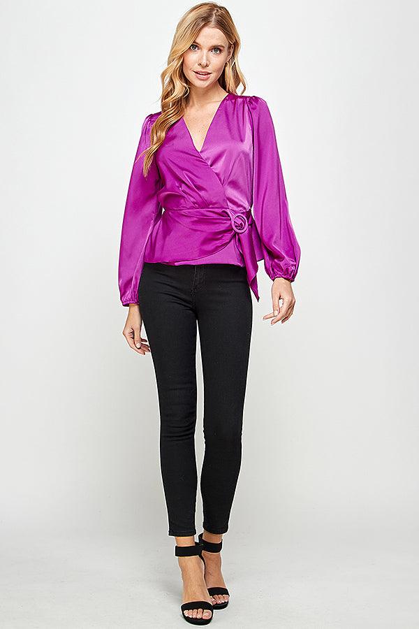 buckle wrap long sleeve peplum blouse - RK Collections Boutique