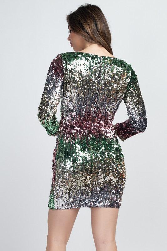3/4 sleeve sequin ombre dress - RK Collections Boutique