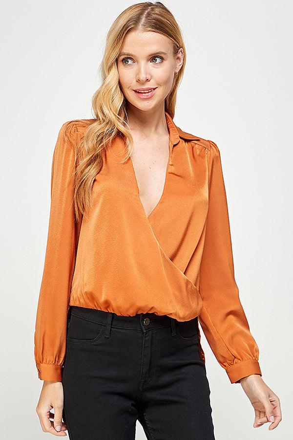 long sleeve high low drape front top